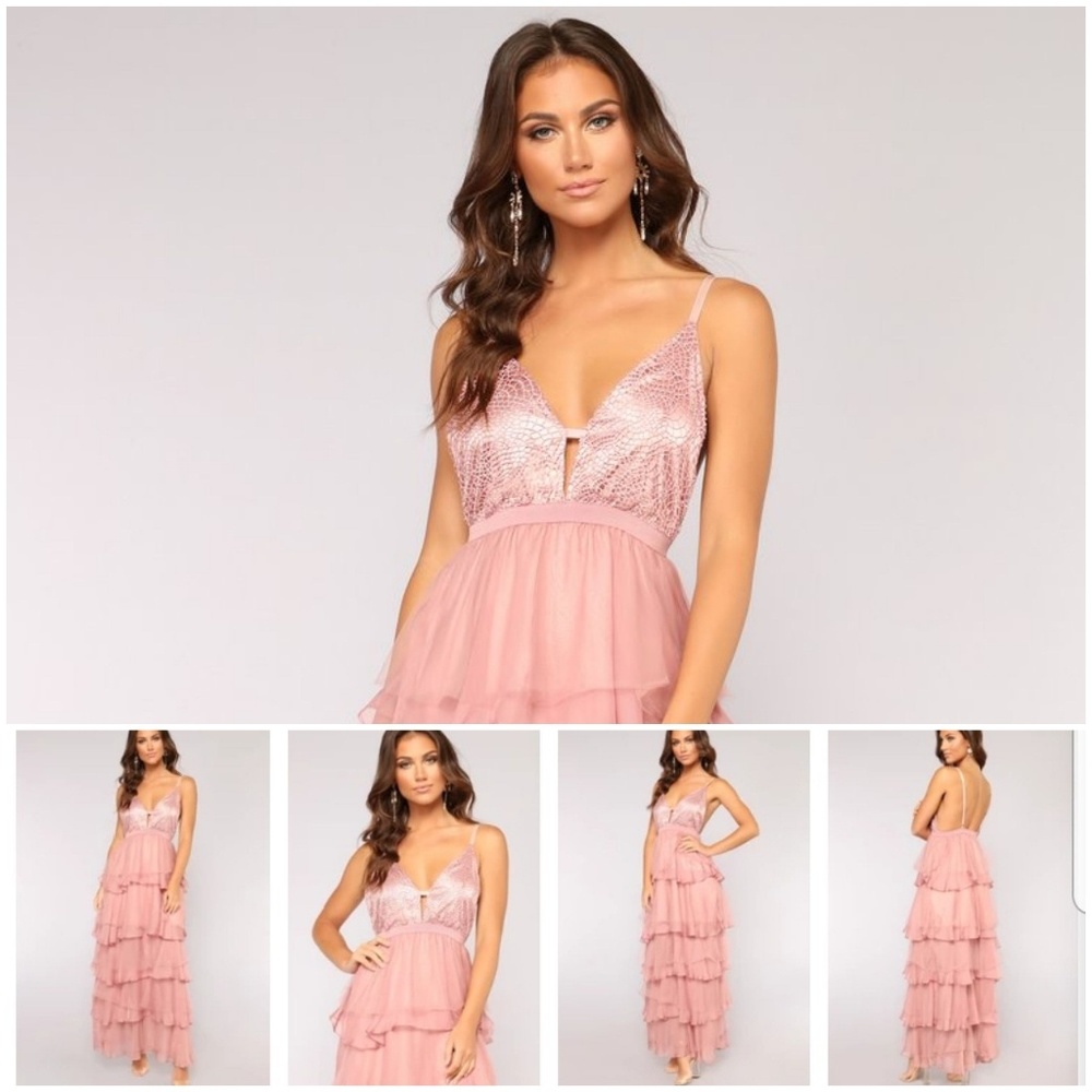 Bnwt fashion nova dusty rose pink ruffled gown